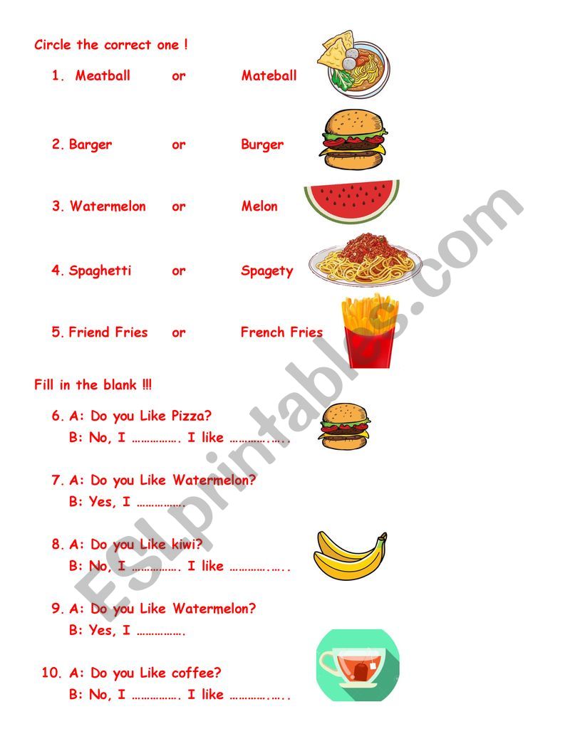 Favorite food project worksheet