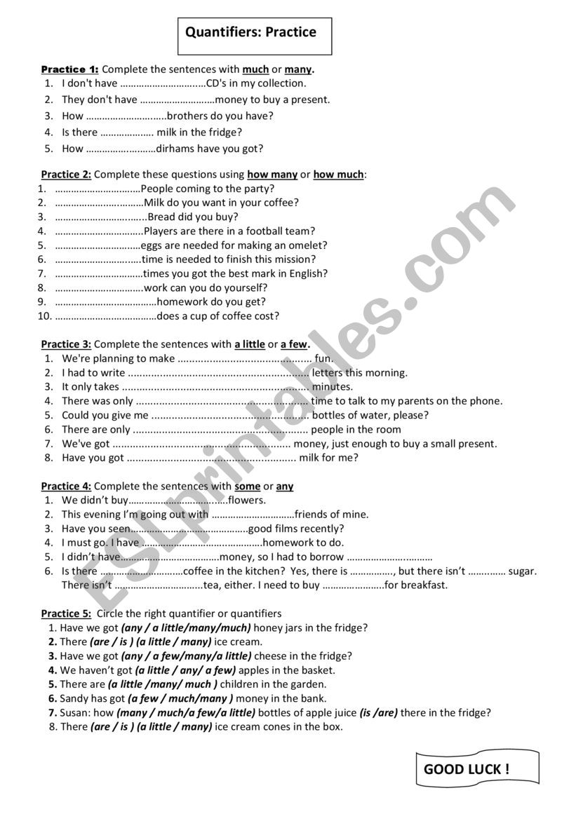 Quantifiers worksheet worksheet