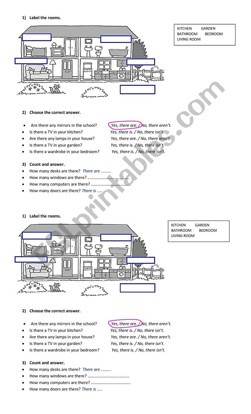 Parts of the house worksheet