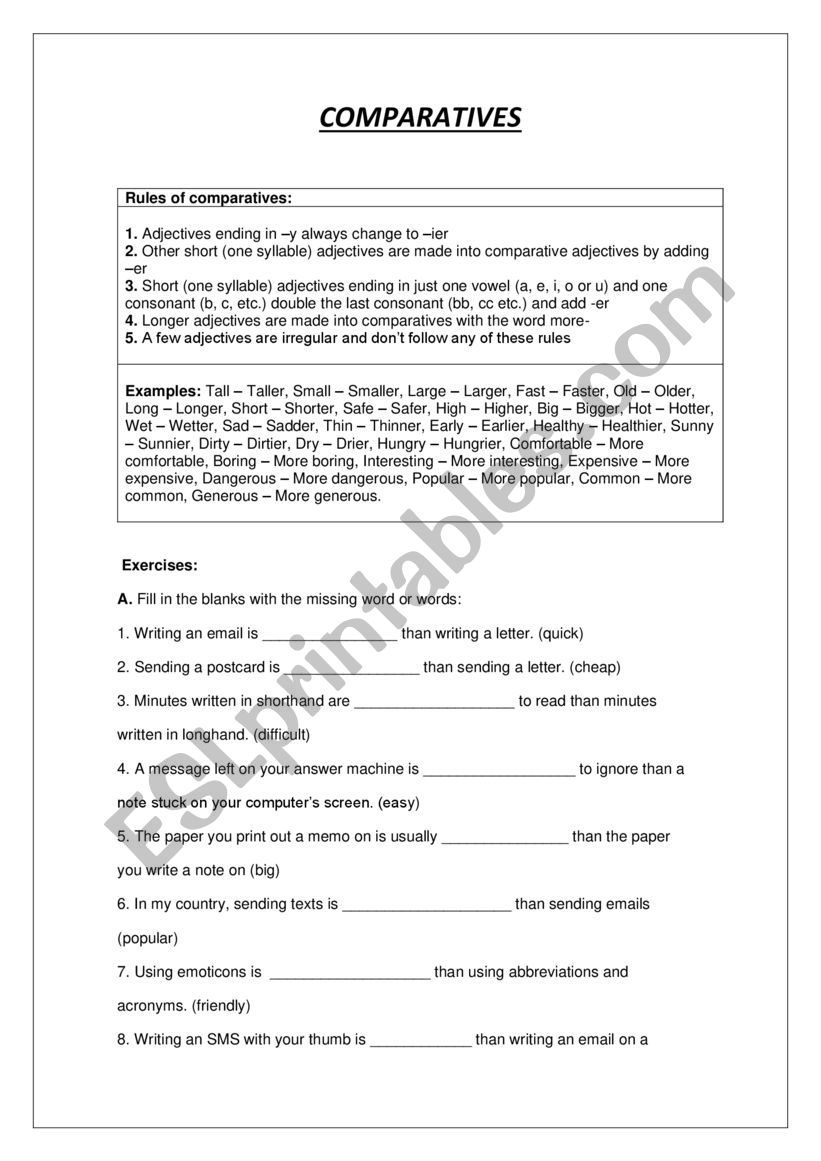 Comparative rules and exercise