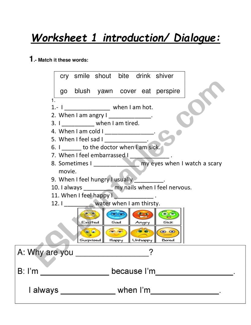 emotions  worksheet