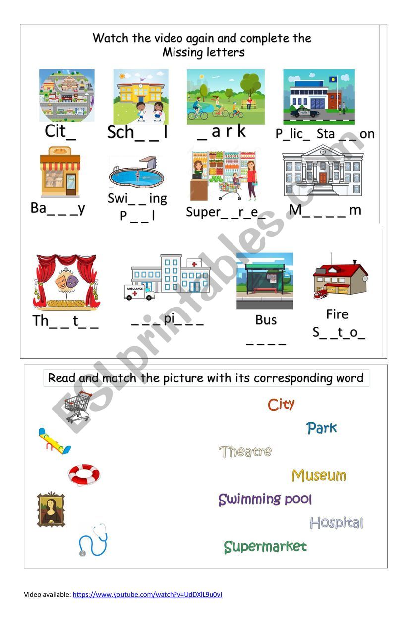 places in the city worksheet