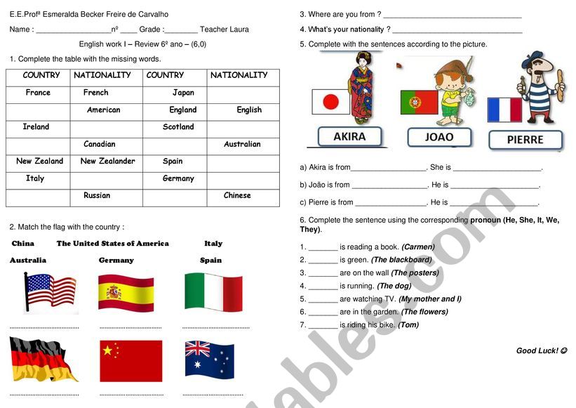 Countries and Nationalities worksheet