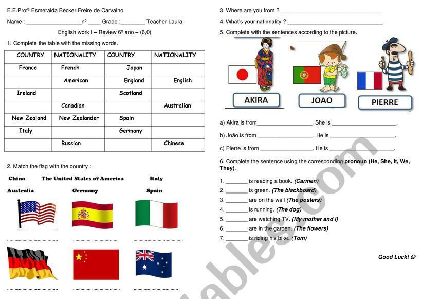 Countries and Nationalities worksheet