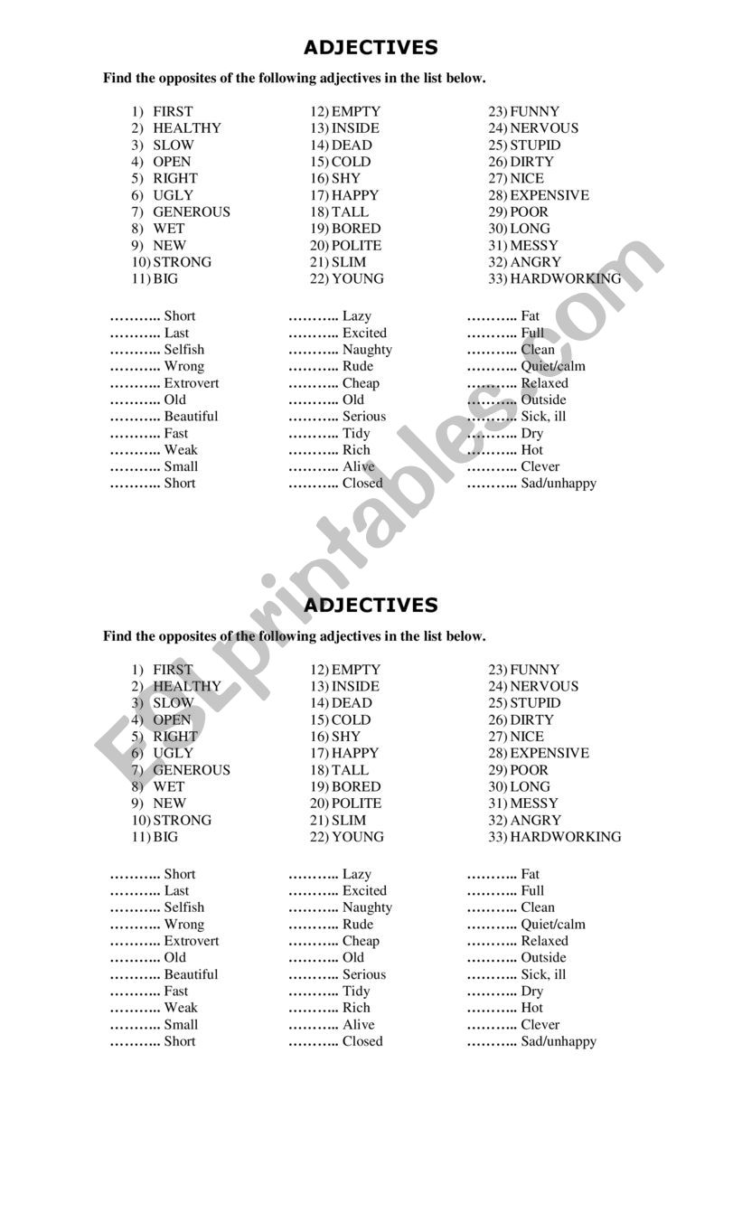 adjectives worksheet