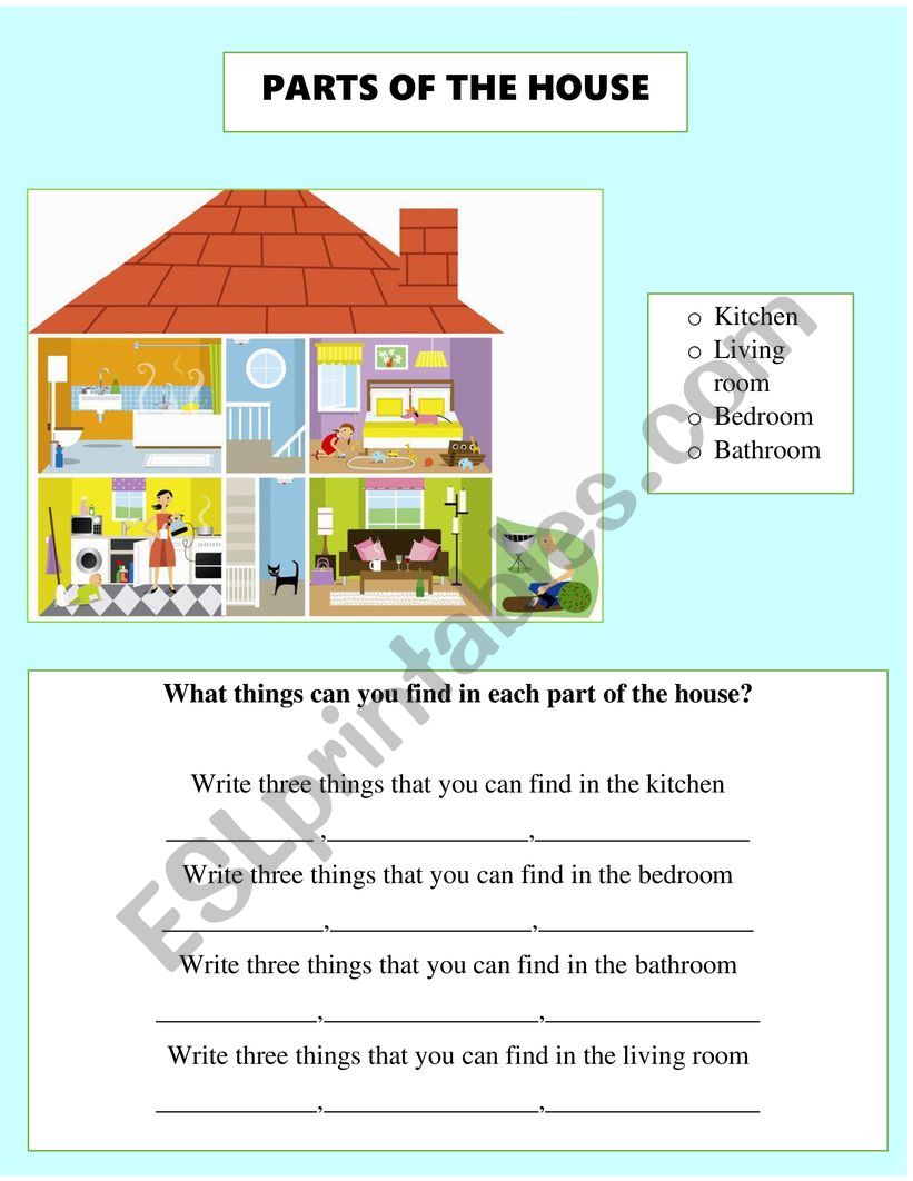 Parts of the house worksheet