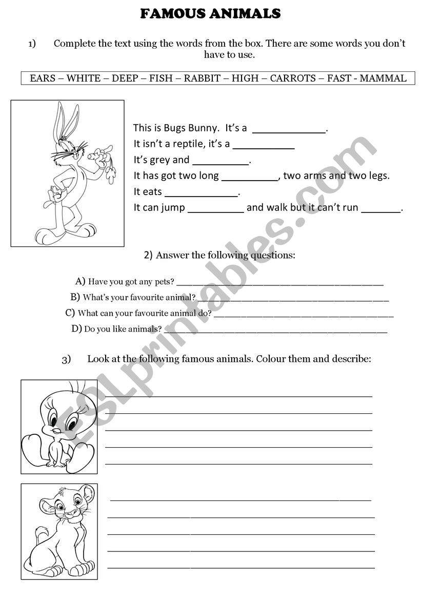 Famous animals worksheet