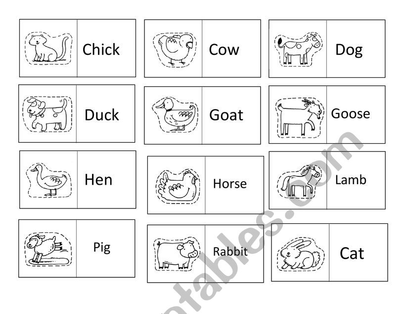 Farm animals domino worksheet