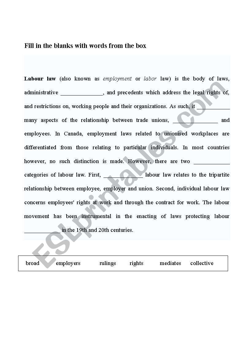 Labour law worksheet