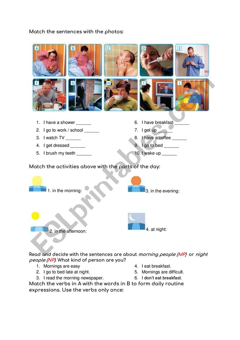 Daily Routine present simple worksheet