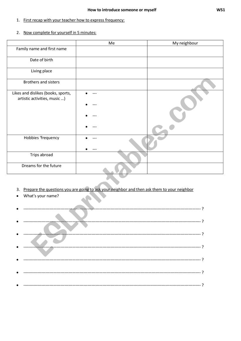 back to school speed meeting worksheet