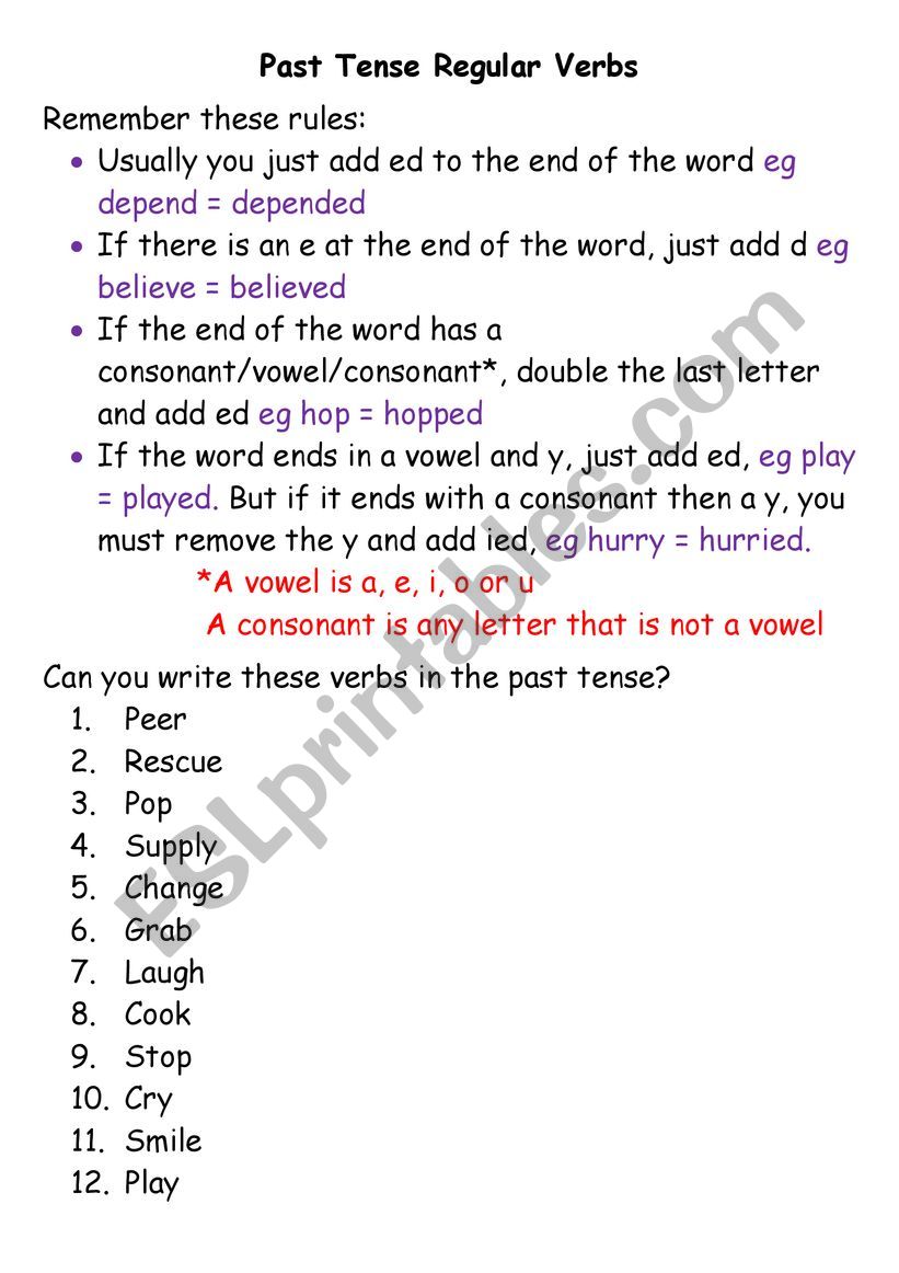 Past Tense Regular worksheet