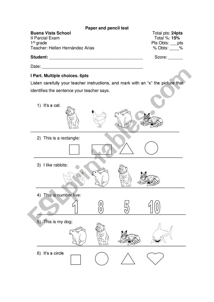 Paper and pencil test worksheet