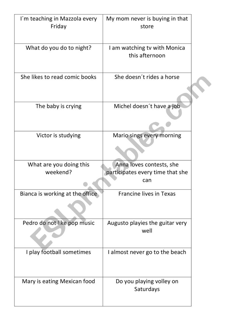 game  worksheet