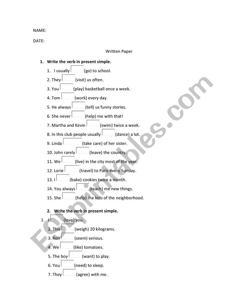 present simple worksheet