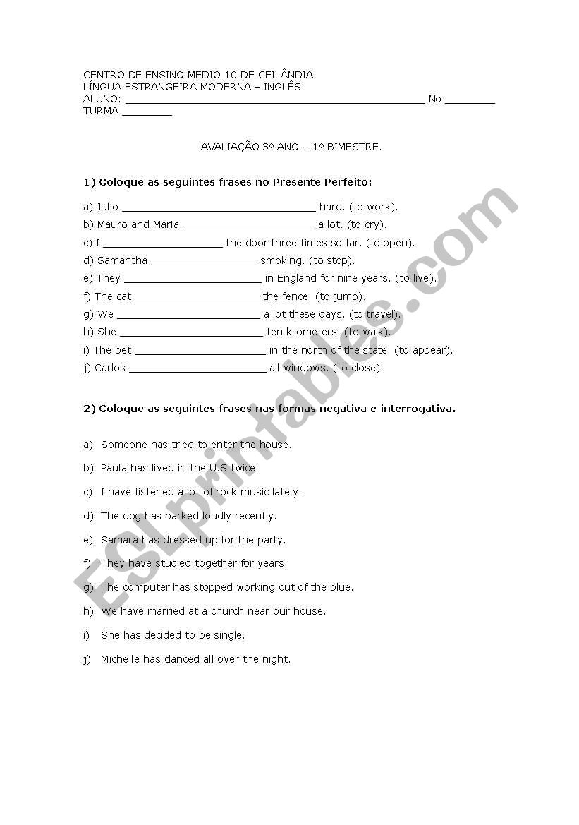 Present Perfect Exercise - ESL worksheet by serjbsb@hotmail.com