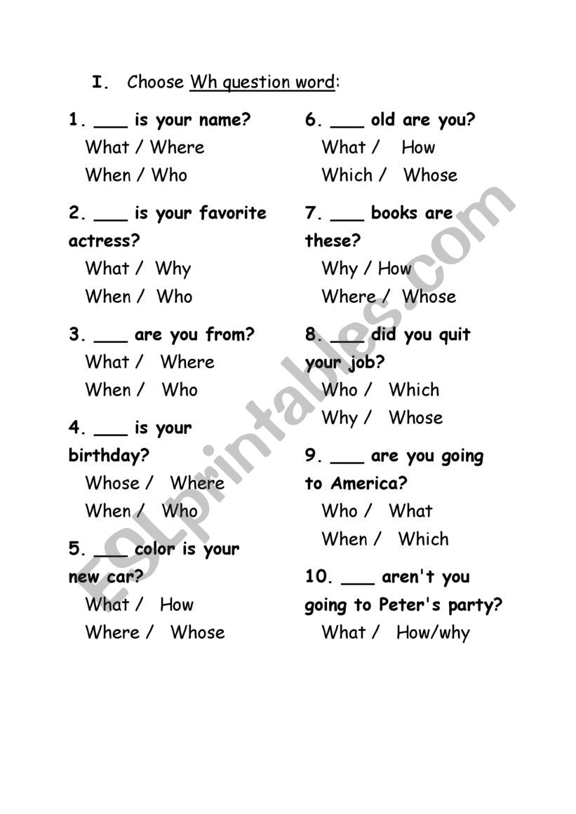 wh words worksheet