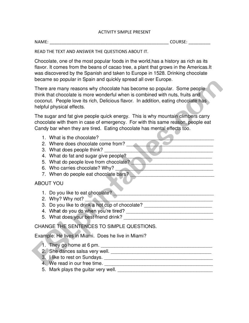 Simple Present Activity worksheet