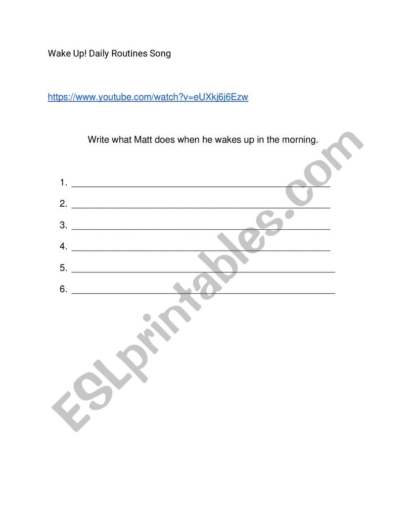 Wake Up! Daily Routines Song worksheet