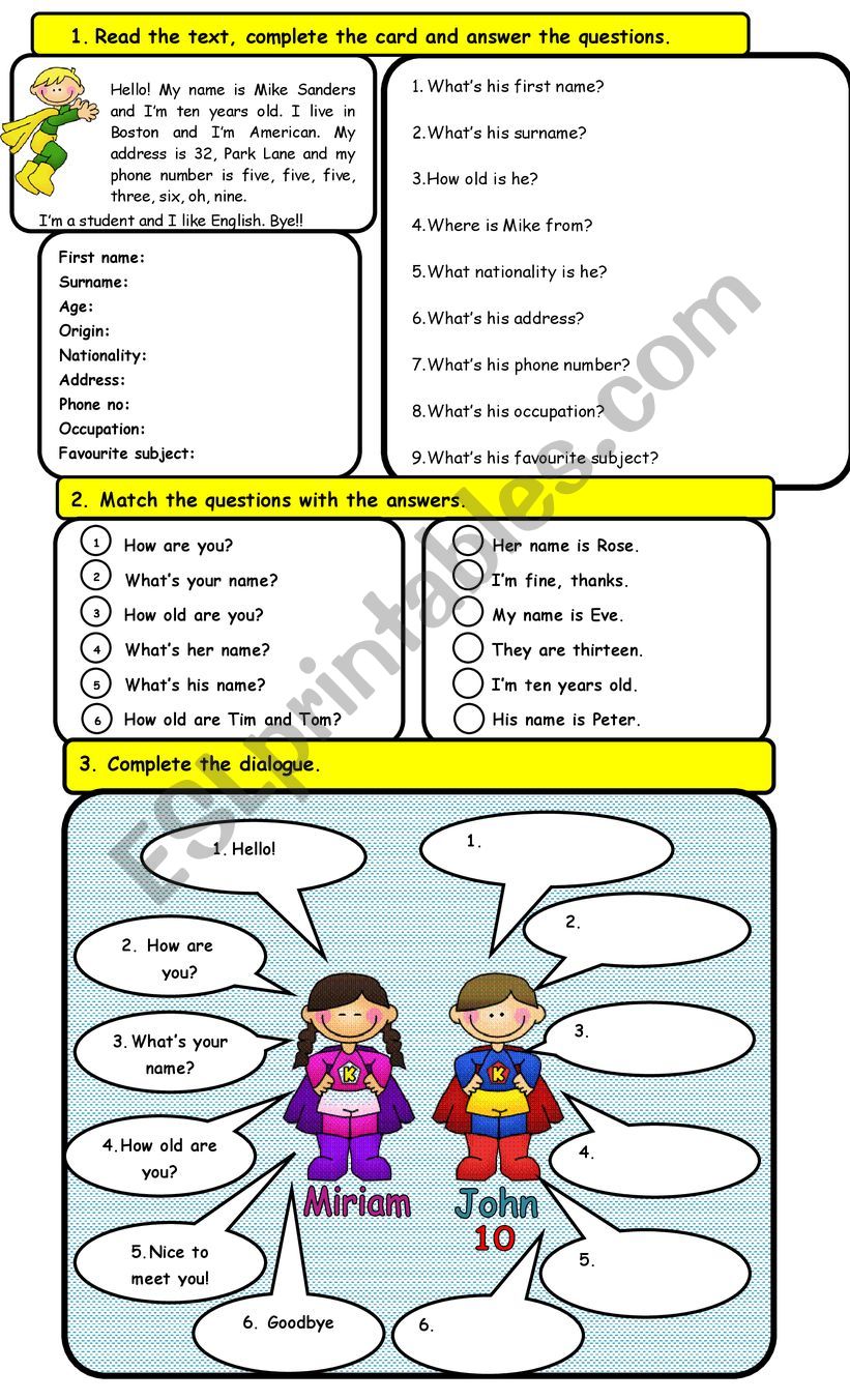 Personal Questions worksheet