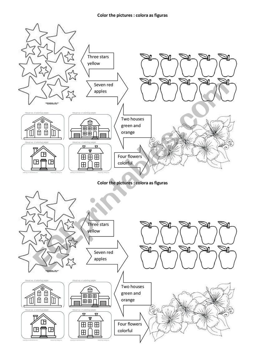 Coloring objects worksheet