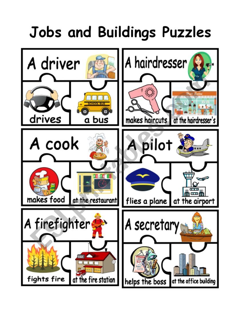 Jobs and Buildings Puzzles worksheet