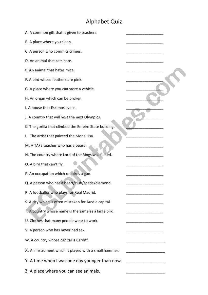 Alphabet Quiz worksheet