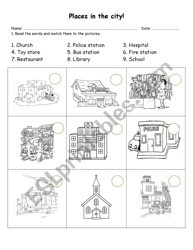 Places in the city worksheet