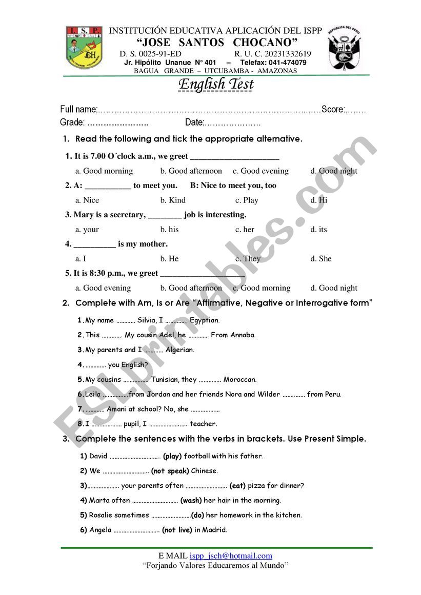 ENGLISH EXAM worksheet