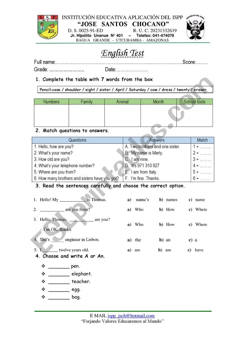 ENGLISH EXAM worksheet