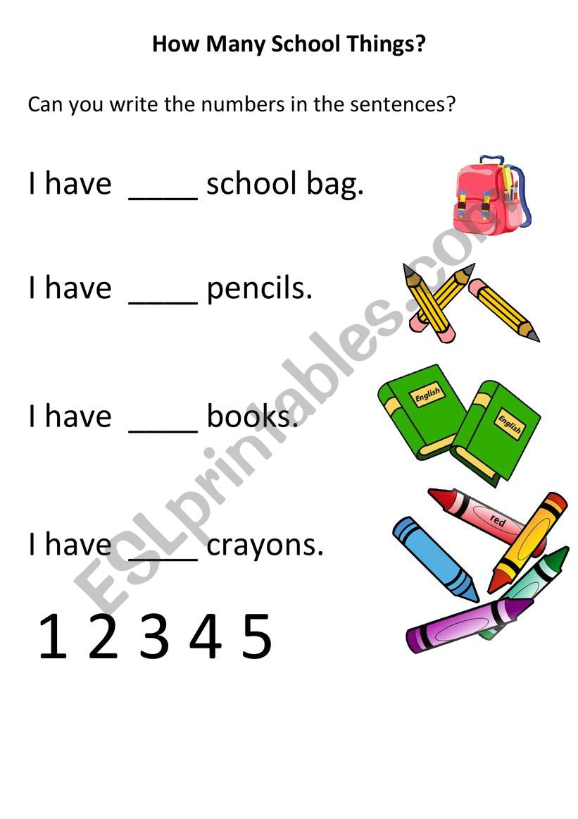 How many school things? worksheet