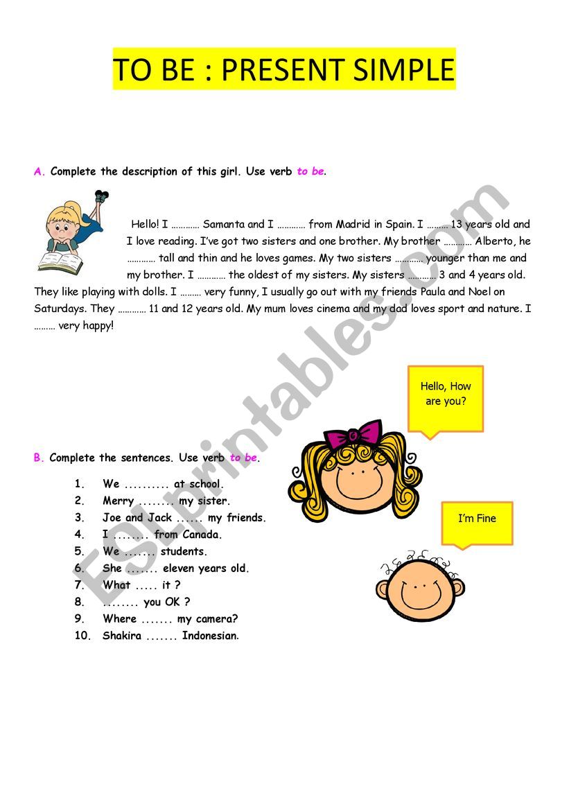 To Be : Present Simple  worksheet