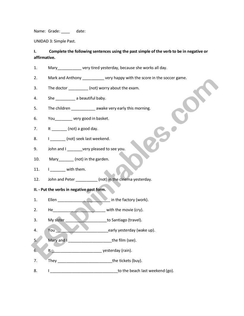 simple past tenses worksheet