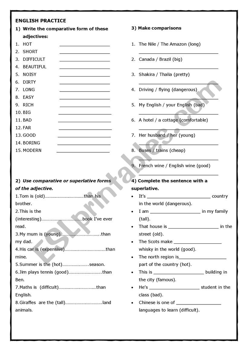 comparative and superlative practice