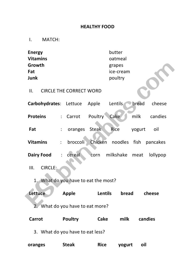 Healthy Food.  Pathways 3 worksheet
