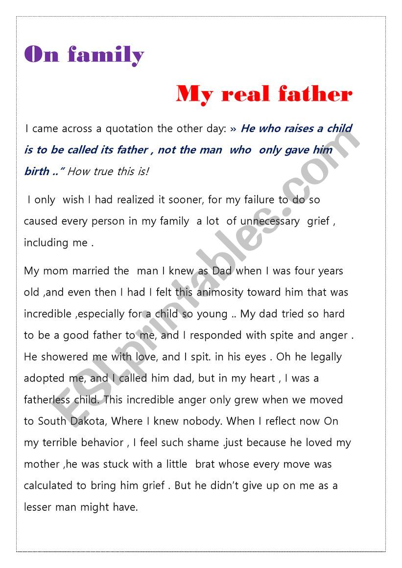   On family : father and son  worksheet