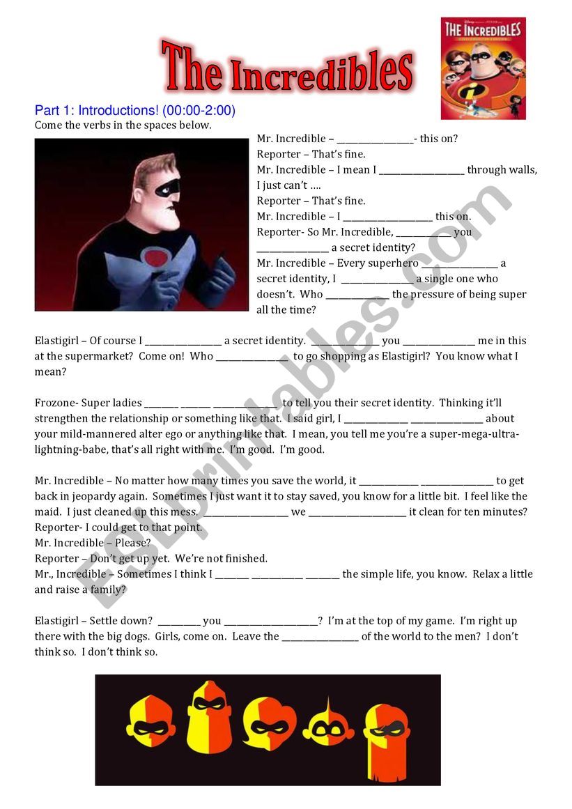 Incredibles Listening Task 1 worksheet