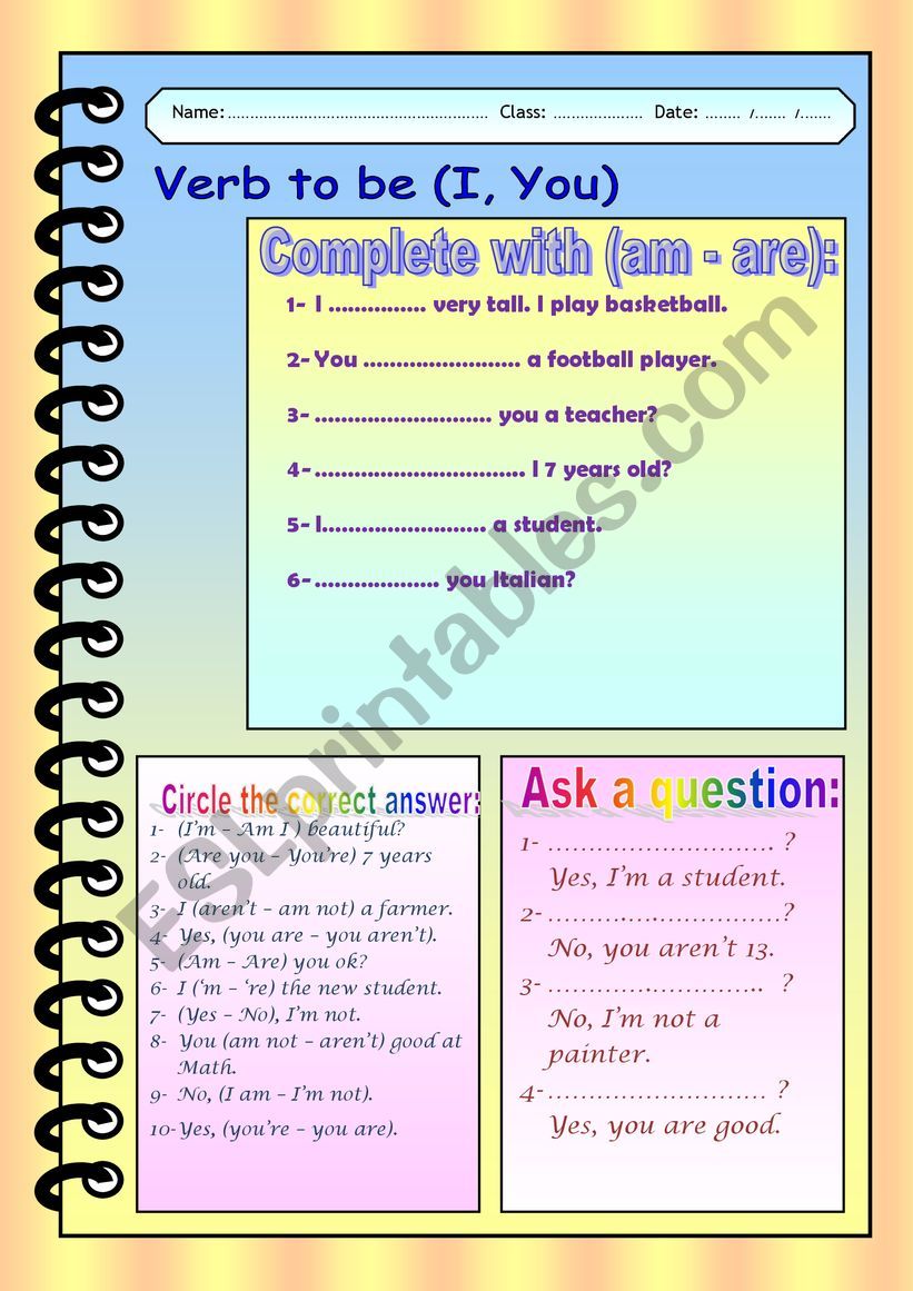 Verb to be (I - You) worksheet