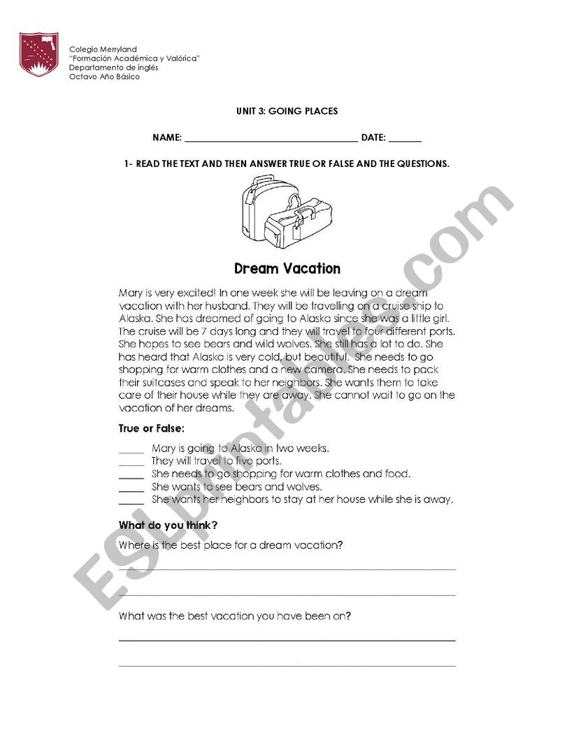 going places worksheet worksheet