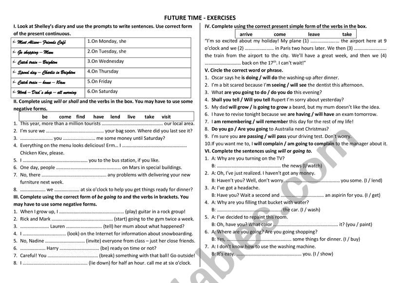 future tenses worksheet