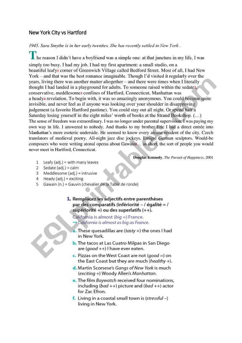 New York city vs HArtford worksheet
