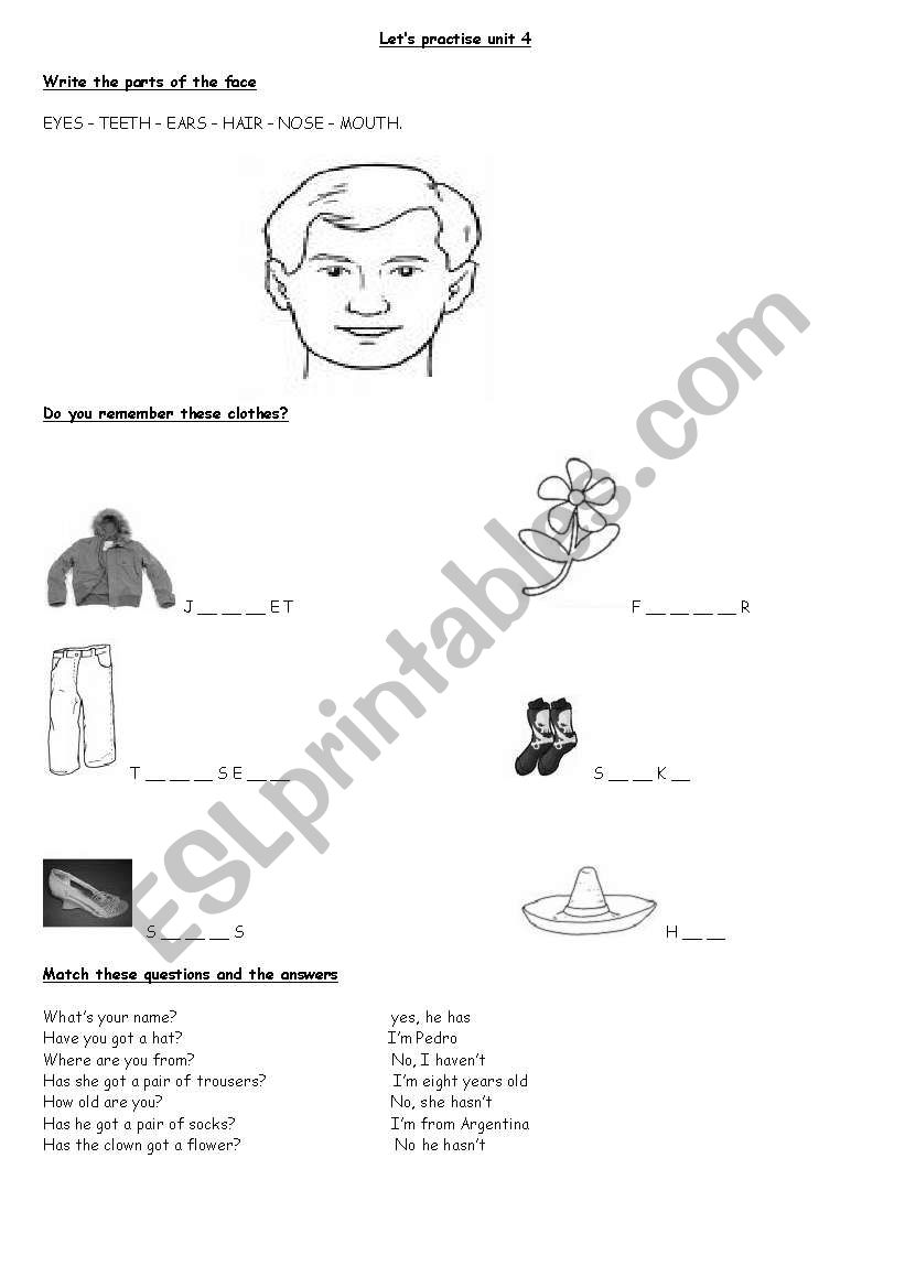 Parts of the face, cloth, circus and colours