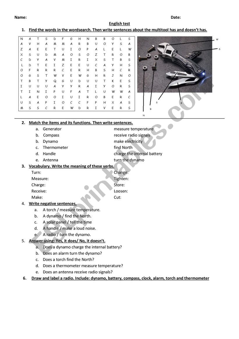 Tools and functions worksheet