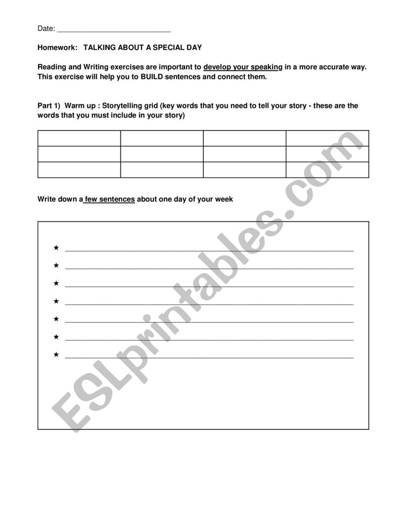 Storytelling grid worksheet