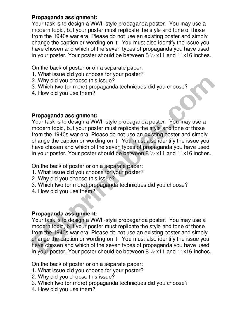 Propaganda Poster Assignment worksheet