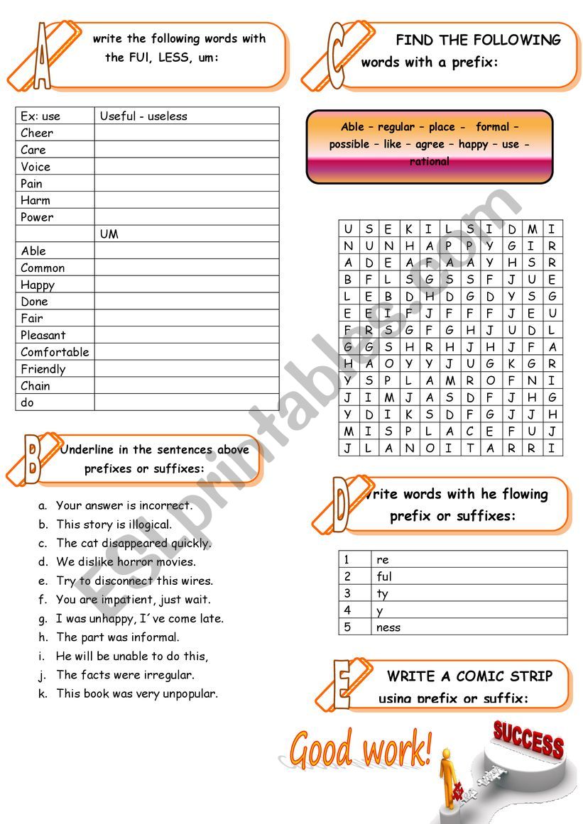 Prefix ans suffixes. worksheet