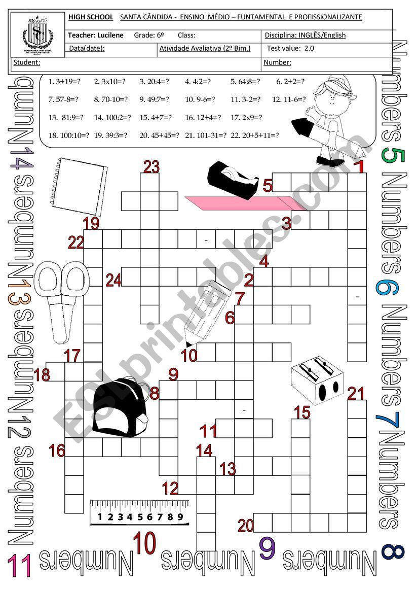 crossword numbers worksheet