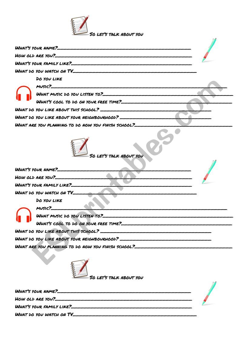 Personal introductions worksheet