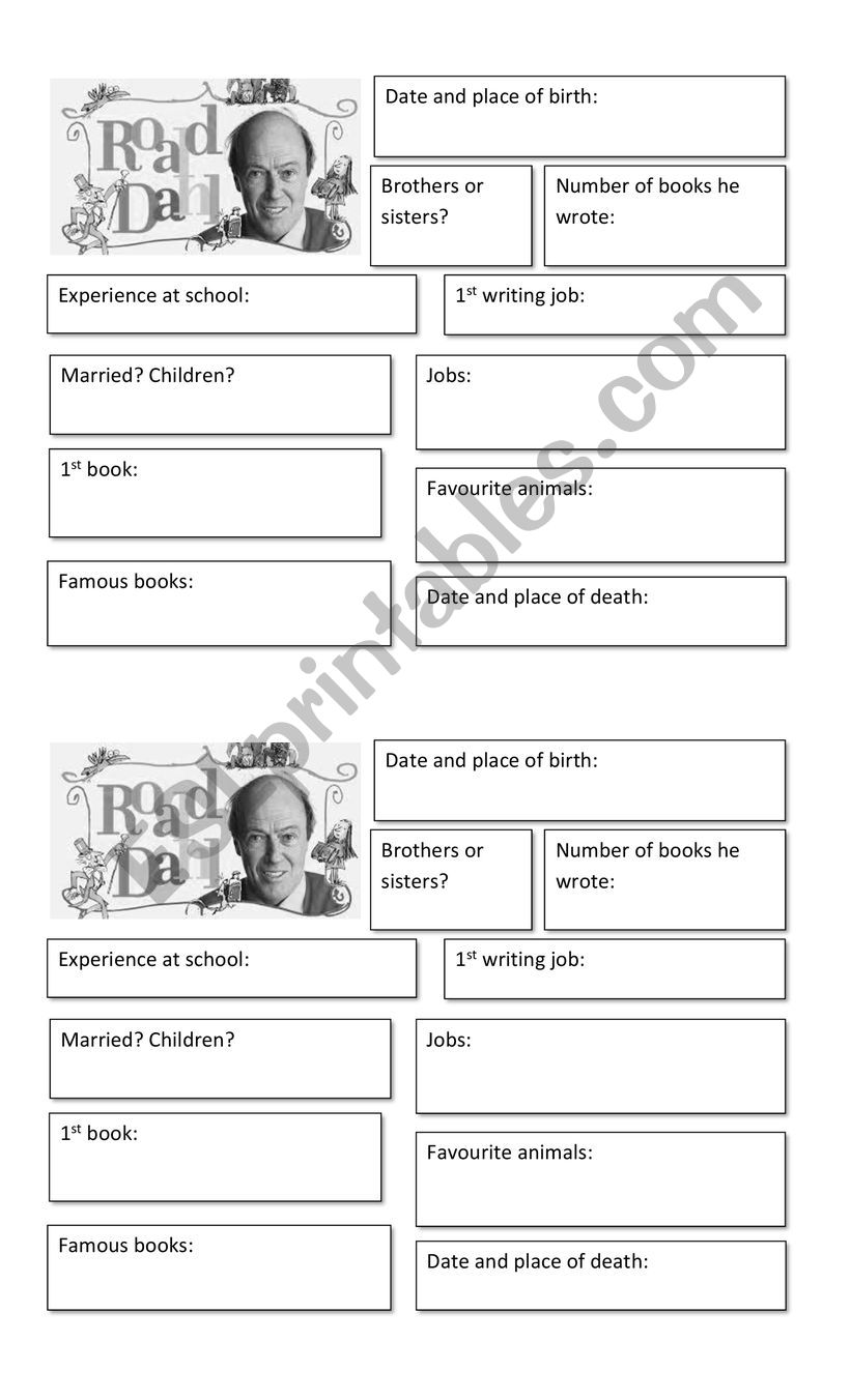 Roald Dahl - Biography activity