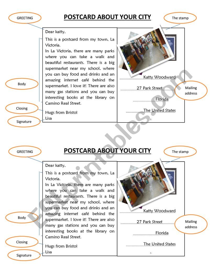 postcard worksheet